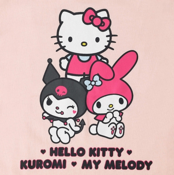 Hello Kitty Kuromi & My Melody Graphic T-Shirt Pink L - Picture 2 of 8